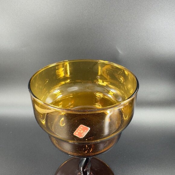 Vintage 1970s Empoli Italian Glass Amber Twisted Stem Compote Cup Venetian Glass - Picture 7 of 9